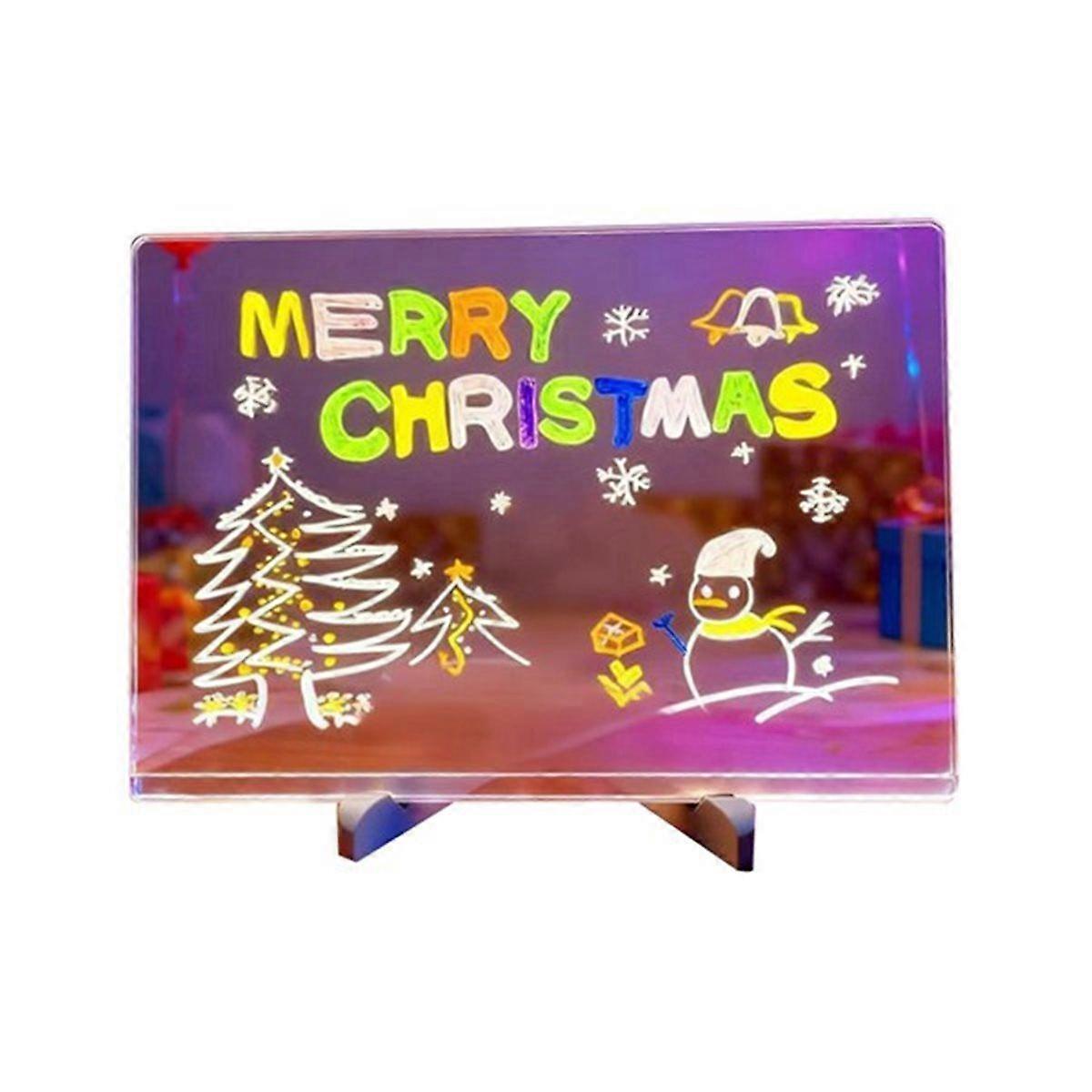 Note Board with Colors 7 Pen,Lighted Glowing Acrylic Message Marker Board,with Adjustable Stand