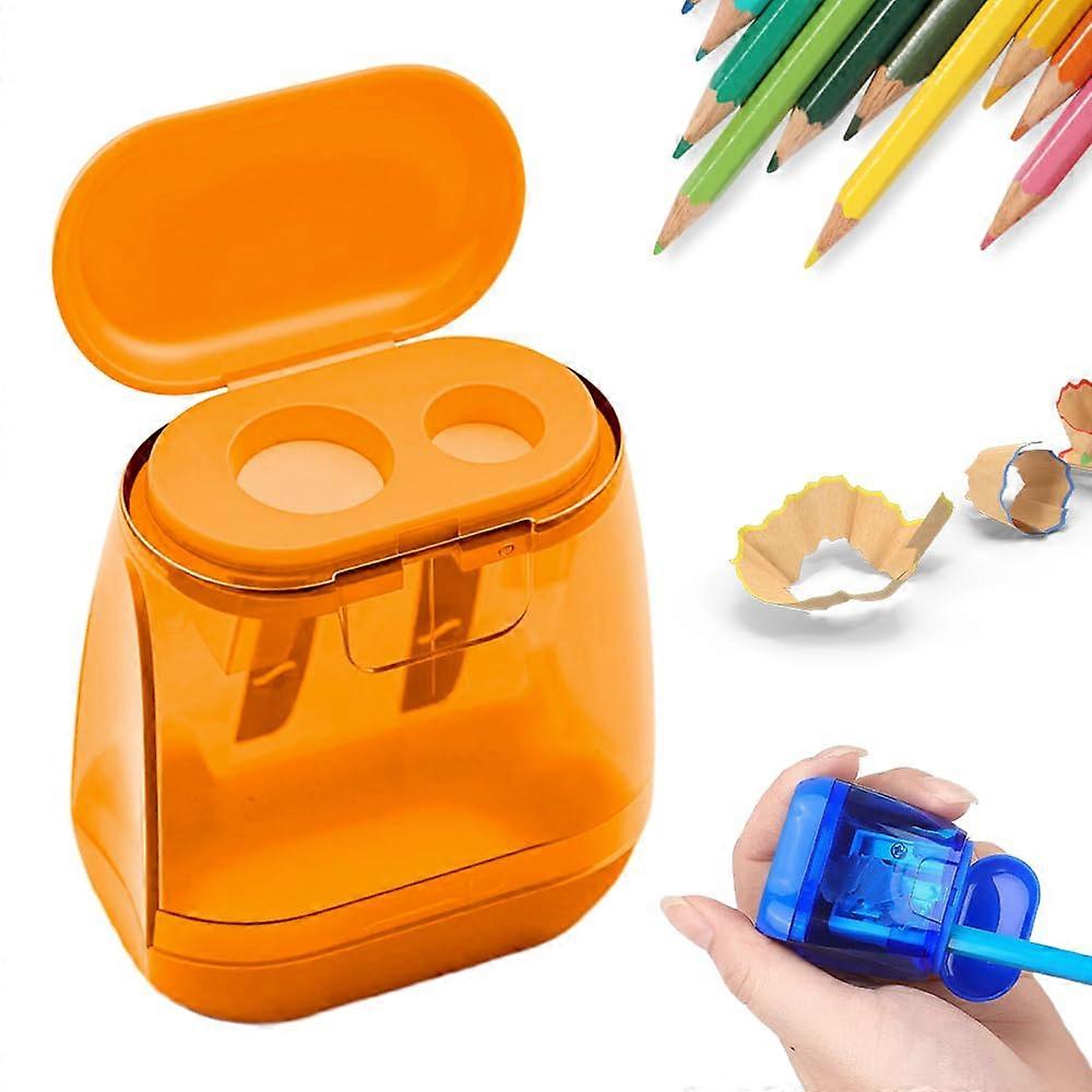 4 Pcs Dual Hole Pencil Sharpener with Lid, Compact Handheld Sharpener for School and Office, Orange