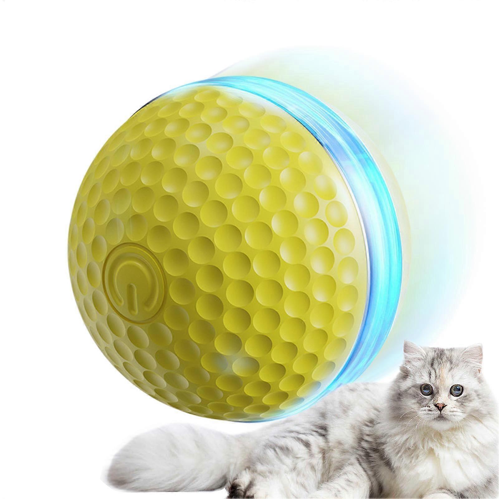 Interactive Cat Toy Electric Cat Ball with Automatic Rolling and Jumping, Rechargeable, 2 Modes, Yellow
