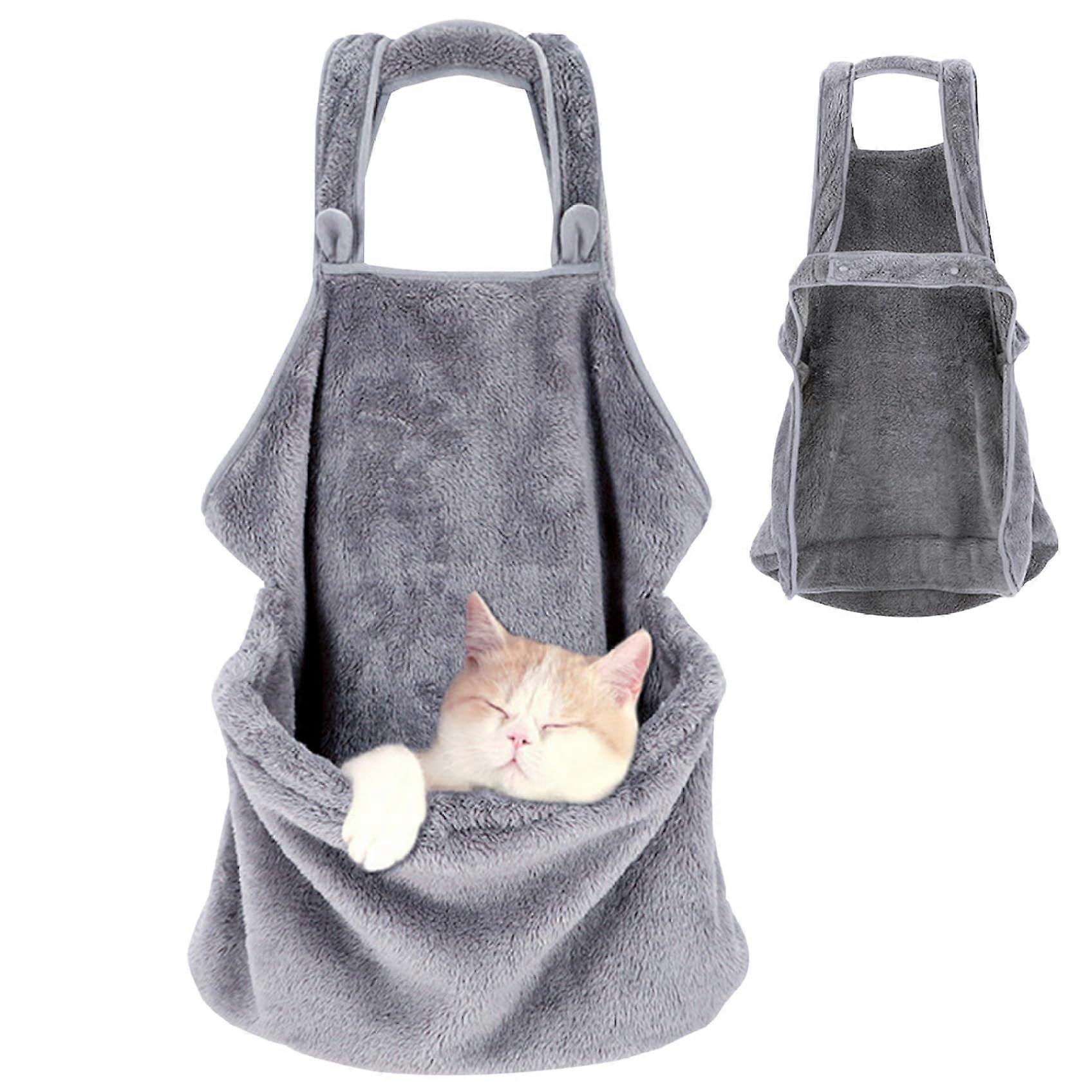 Cat Sling Carrier Soft Plush Apron with Pocket Drawstring Hands Adjustable Cozy Pouch for Cats