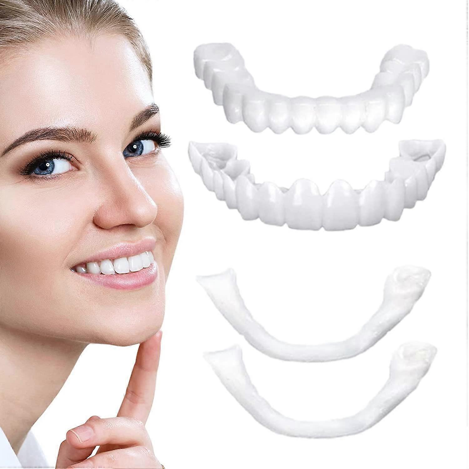 Fake Teeth Snap On Veneers for Missing Teeth, Bright White Removable Dentures Upper and Lower