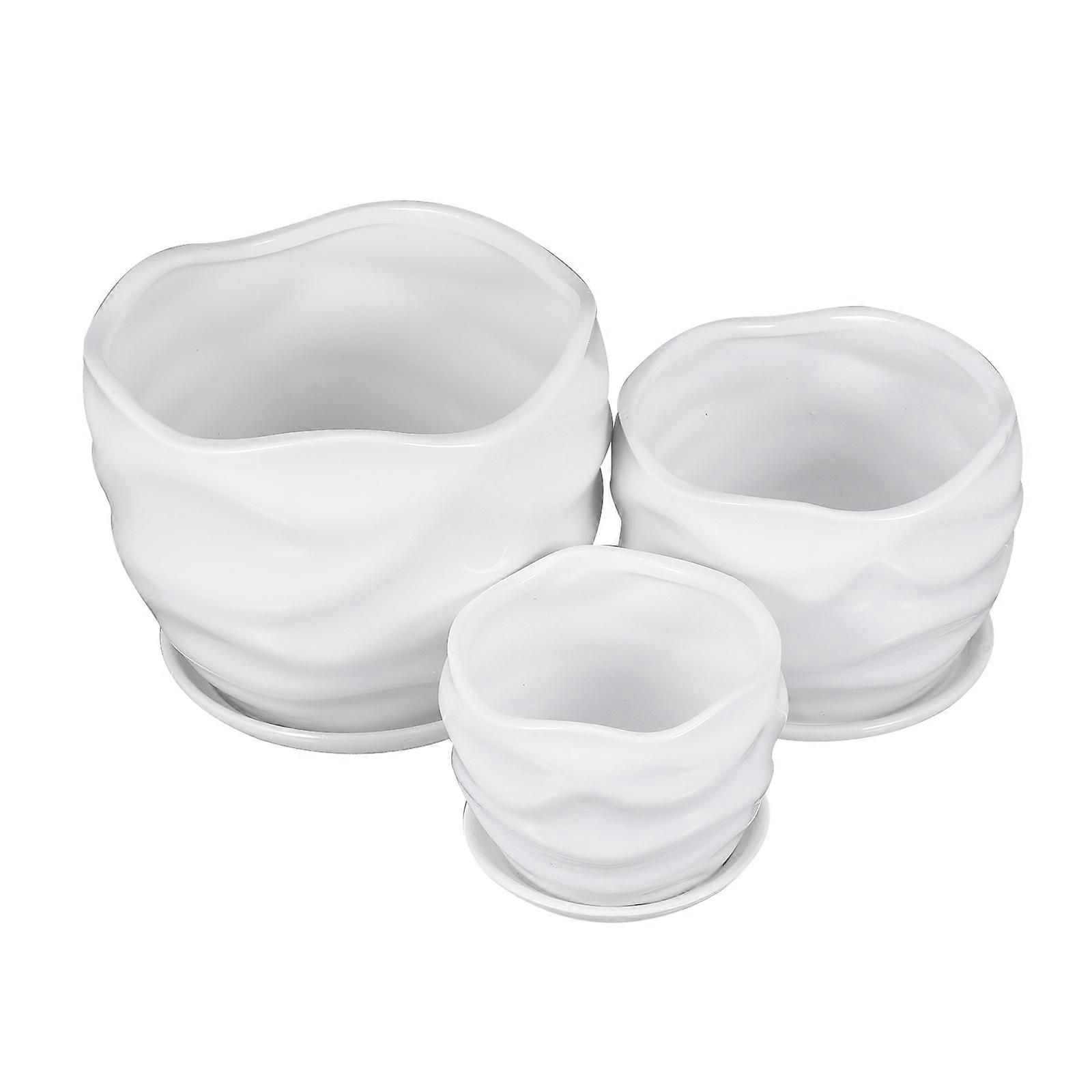White Ceramic Succulent Planter Pot with Drainage Hole 3Pcs Set
