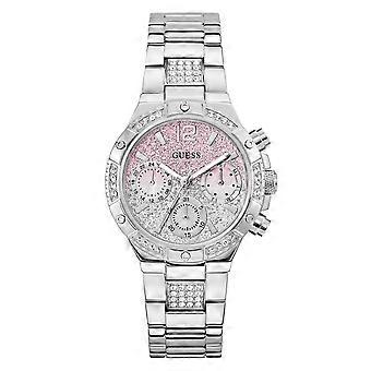 Guess Harlow Damenohrringe, 38 mm, silberfarbener Ombré-Rosa-Glitzer