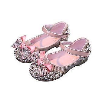 Jentesko med glitter, prinsesse, ballerinasko, sløyfe, bryllupsfest, blomster, brudepiker, Mary Jane-sko, ballerinasko til barn, rosa, 1-2 år