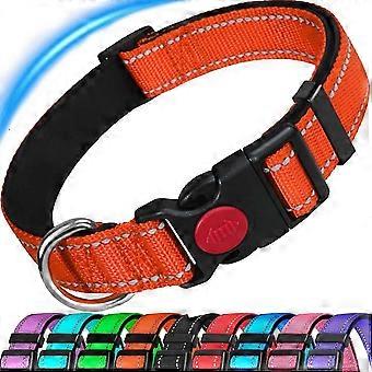 Reflektierendes, verstellbares Hundehalsband mit weicher Neoprenpolsterung, Nylon, Schnellverschluss, Orange, Größe M