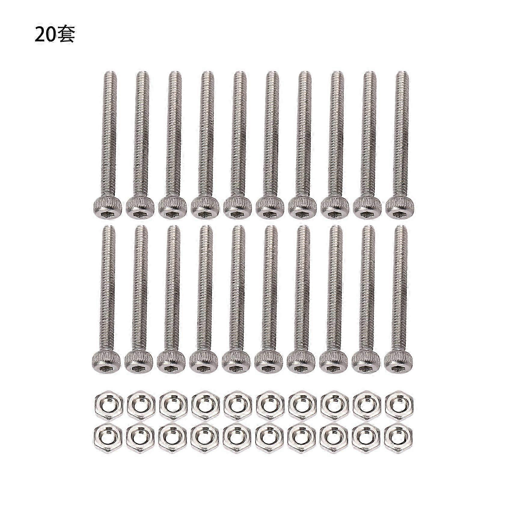 M2 x 20mm Hex Socket Cap Screws Bolts Nuts Set 20Pcs