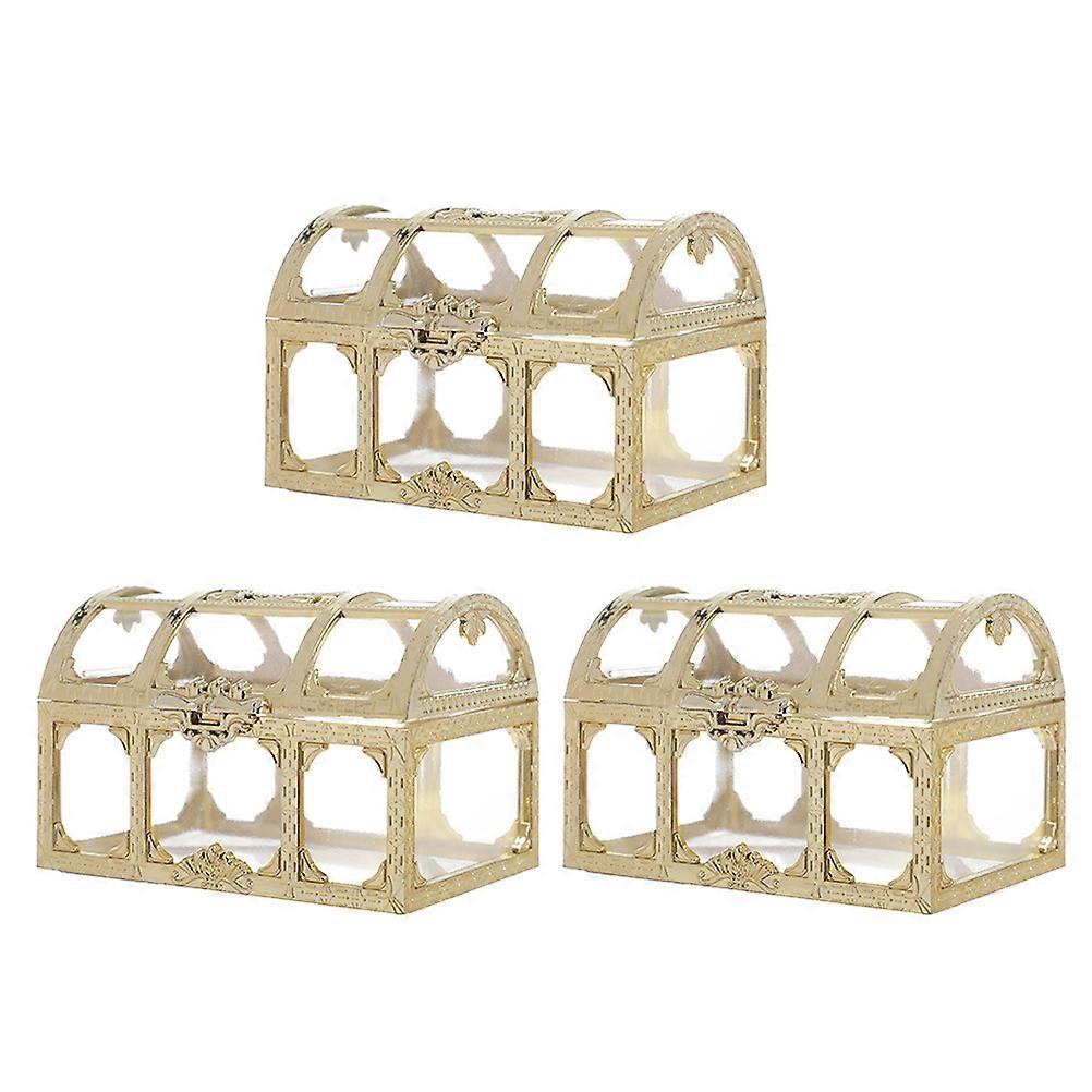 Golden Candy Boxes Wedding Boxes for Storage 3Pcs Plastic Cases