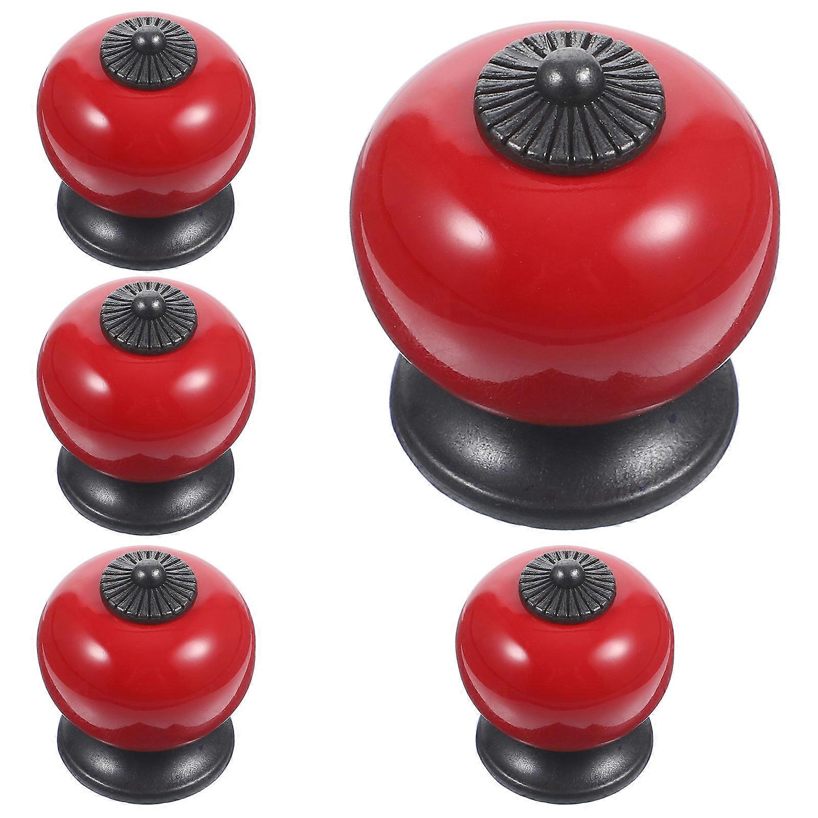 Round Drawer Knobs Ceramic Cabinet Pull Handles for Kitchen with 25Pcs Red