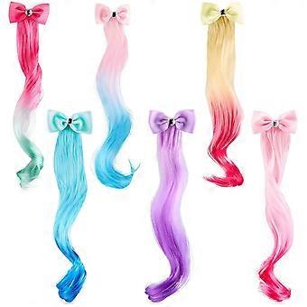 6 Peças de Presilhas de Fita de Laço de Cabelo para Meninas Grampo de Fita de Laço de Cabelo Peruca Grampos de Laço de Cabelo com Grampo de Jacaré e Extensões de Cabelo Acessório de Cabelo para Criança Gi
