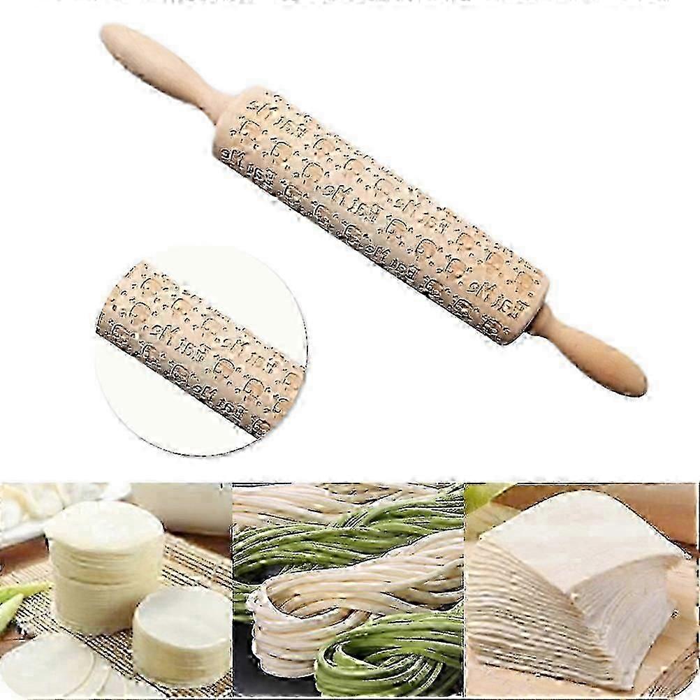 Skull Pattern Rolling Pin Wood for Baking Use Light Brown Material