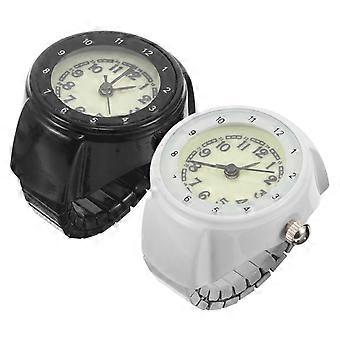 2 stuks vingerhorloges ring voor vrouwen mannen roestvrij staal lichtgevende digitale klok ring retro quartz horloge met elastische stretchband unieke sieraden voor par