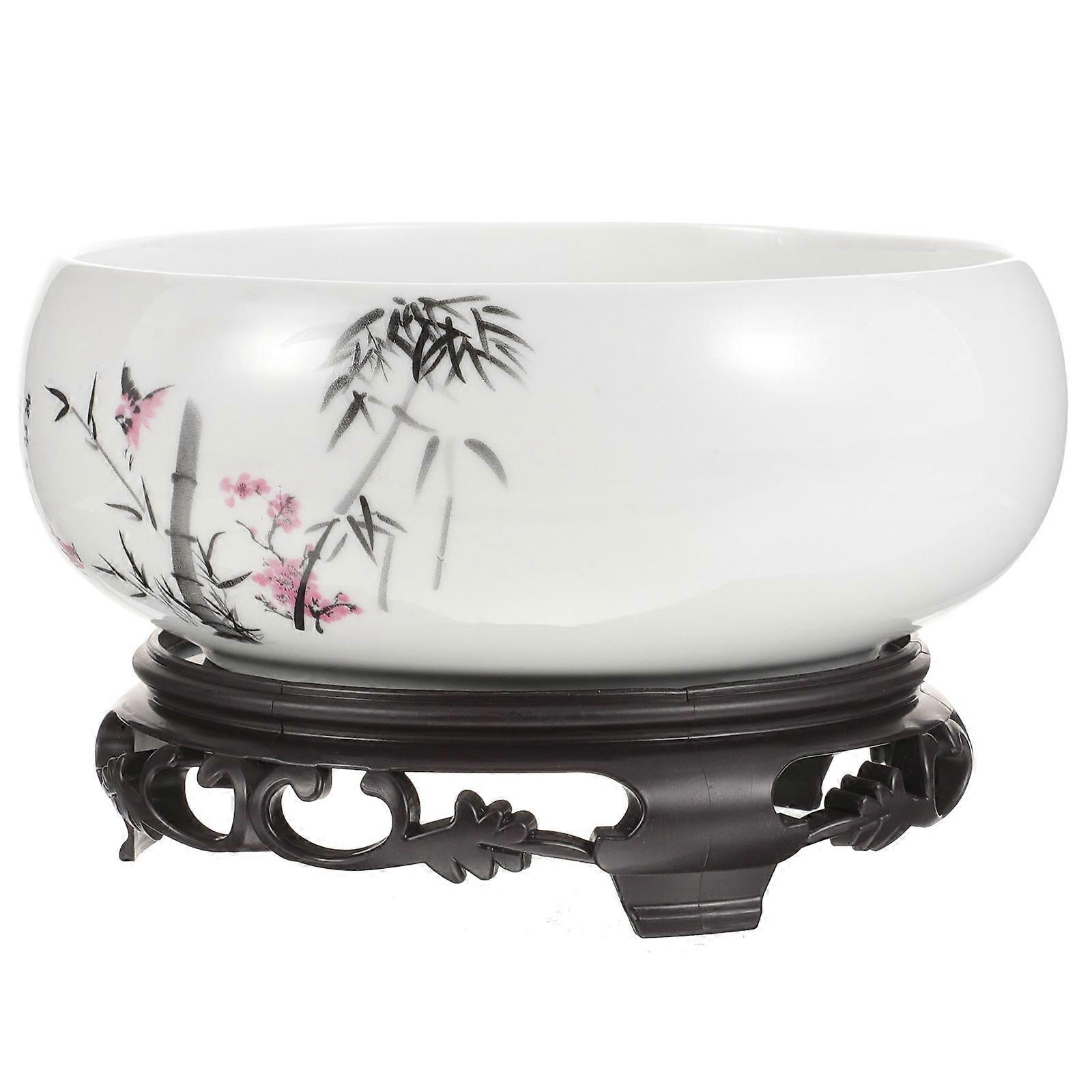 Ceramic Hydroponic Planter Pot Round Flower Pot Ceramic Plan Pot with Plastic Base