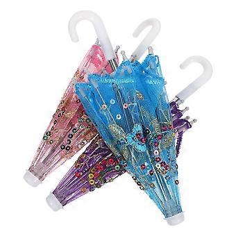 3 Pcs Poppets Crianças Clear Umbrella Wedding Mini Lace Parasol Crianças Umbrella Toy Vintage Brinquedos Renda Umbrella Mini Bordado