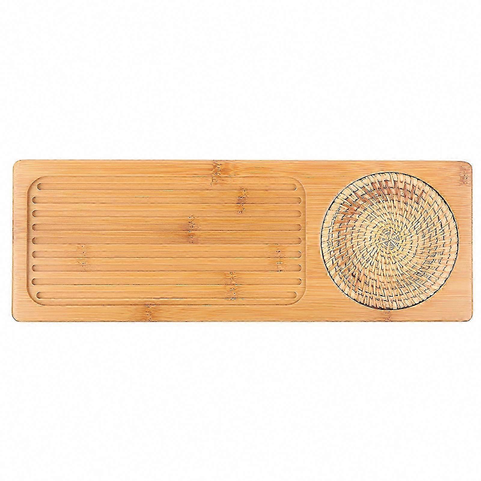 Portable Rectangular Bamboo Tea Tray compatible with Kung Fu Tea Storage and Serving Board