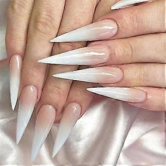 Long Press on Nails Stiletto Fake Nails Extra Long False Nails French Tip Glue on Nails Gradient Acrylic Nails Pink to White Press Ons