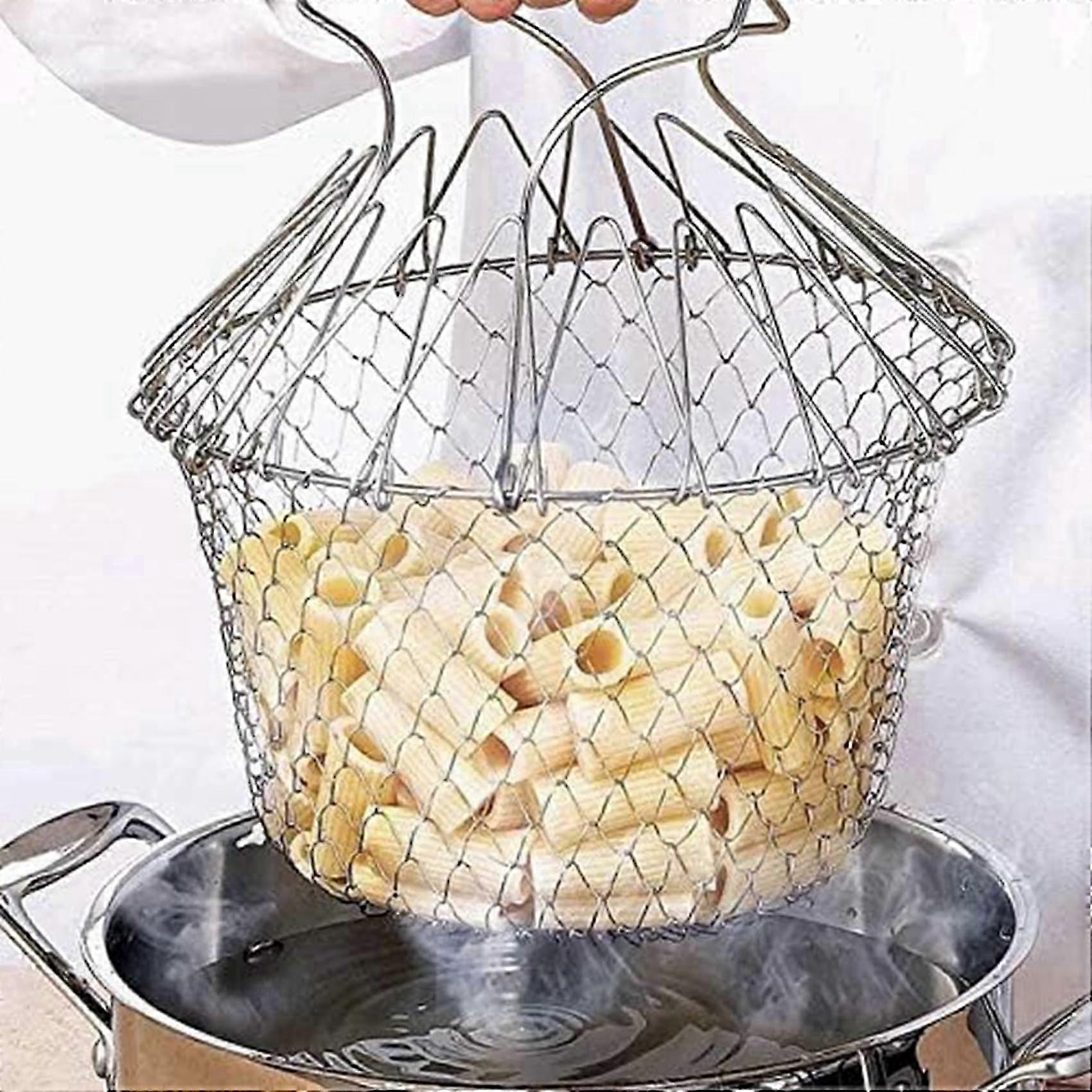 2X Kitchen Multi-Function Poaching Boiling Deep Frying Basket, Household Folding Draining Basket