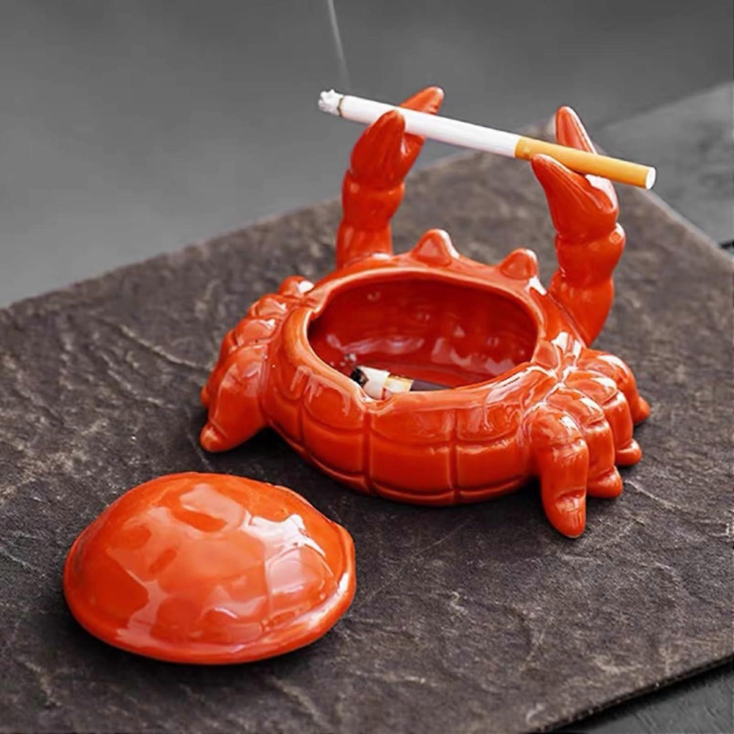 Ceramic Crab Ashtray with Snap-Close Lid