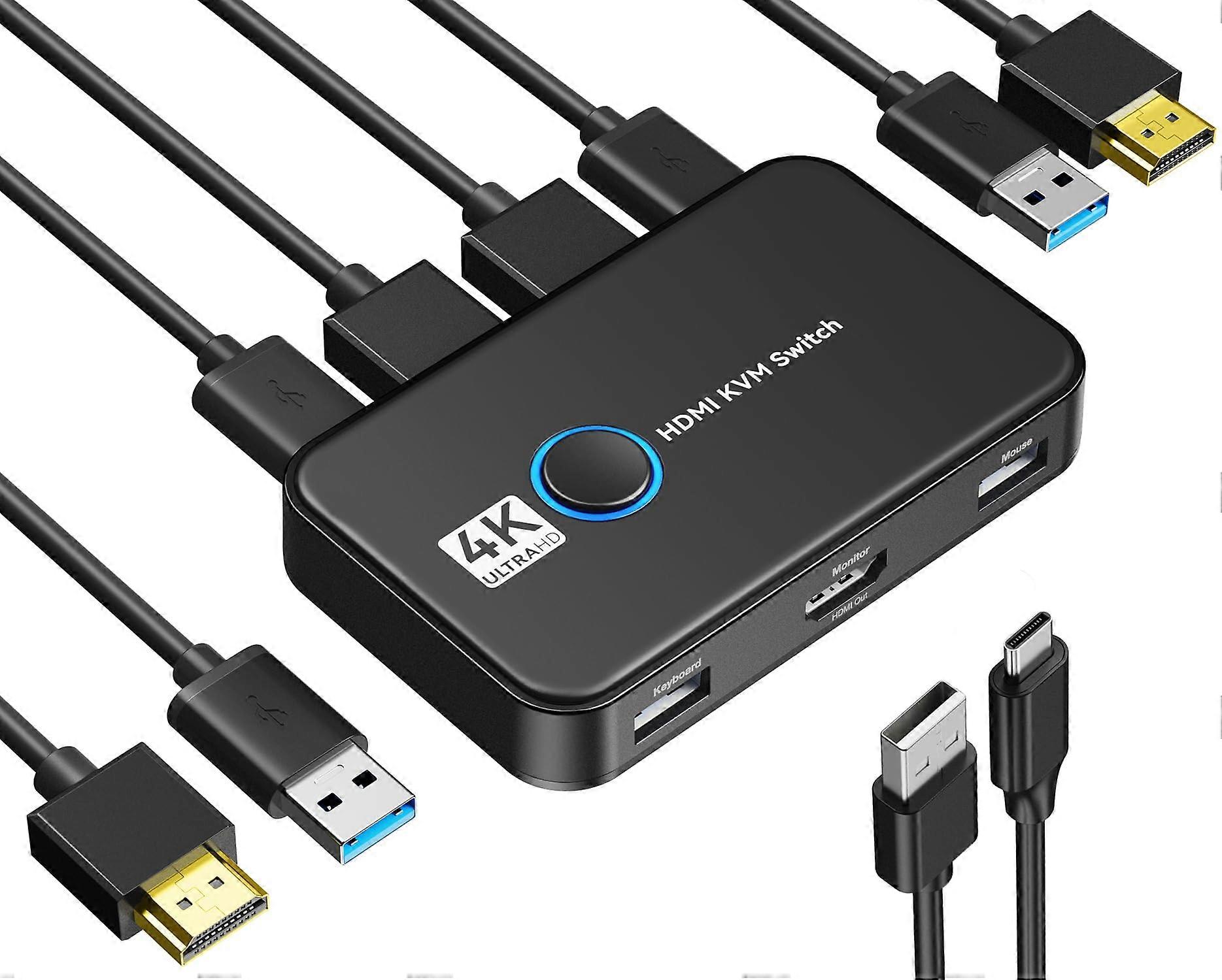Switch HDMI-Compatible 2 Port Box USB HDMI Switch for 2 Computers Share Keyboard Mouse Printer USB Swltch Splitter