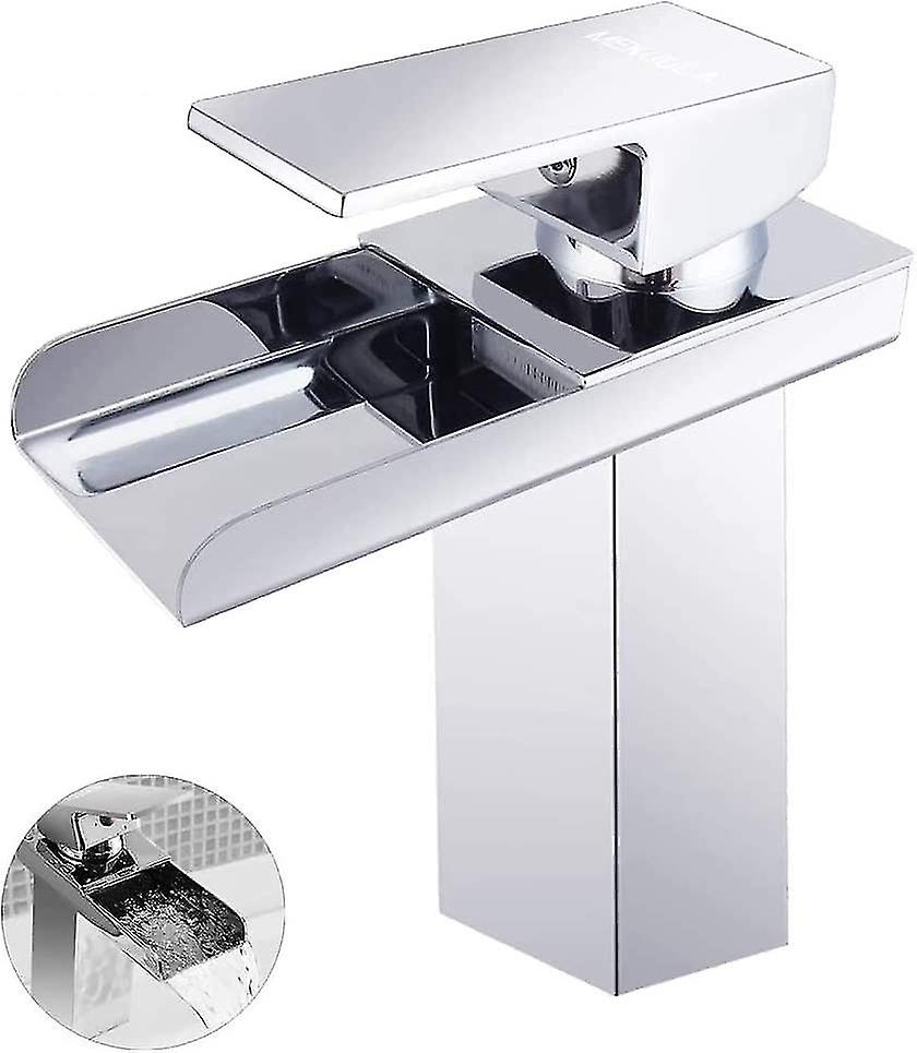 Vaskkran på badet, moderne design enkelthåndtak foss vask kran, varmt og kaldt vann tilgjengelig, messing, krom