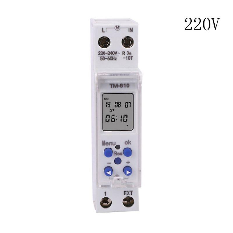 Y5gd Tm610 220v/110v Timer Switch 18mm Single Module Din Rail Lcd Digital 7 Days 24 Hours Programmable Output Power 16a