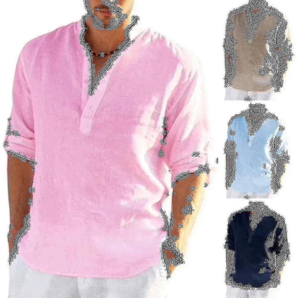 Men's Long Sleeved Linen Shirt, Cotton And Linen Casual Shirt, S-5xl Top, Brand New Free Shipping