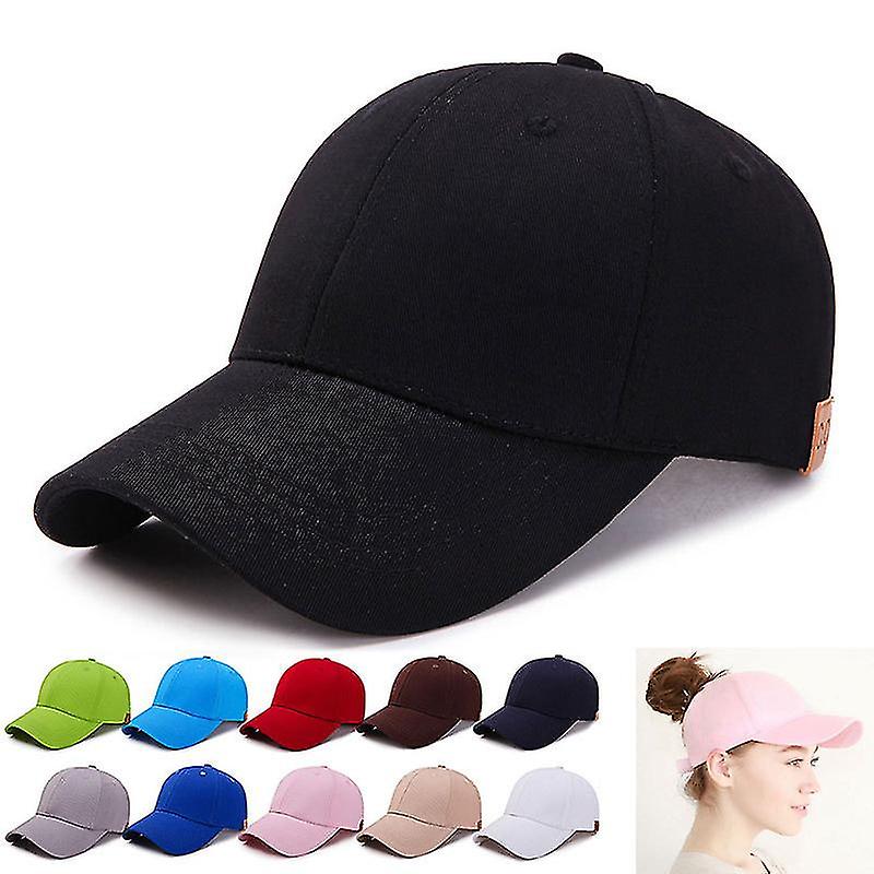 Women's Ponytail Baseball Cap Solid Colour Breathable Sunscreen Sun Hat Back Opening Cotton Hat