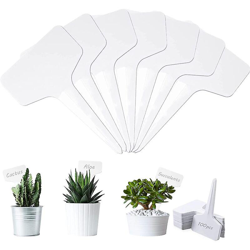 Garden Label, 100 Pieces Plastic Plant Markers Type T Signs Plant Label Plant Seed Labels, for Seeds Pot Herbs Flowers Vegetables Nursery (White)