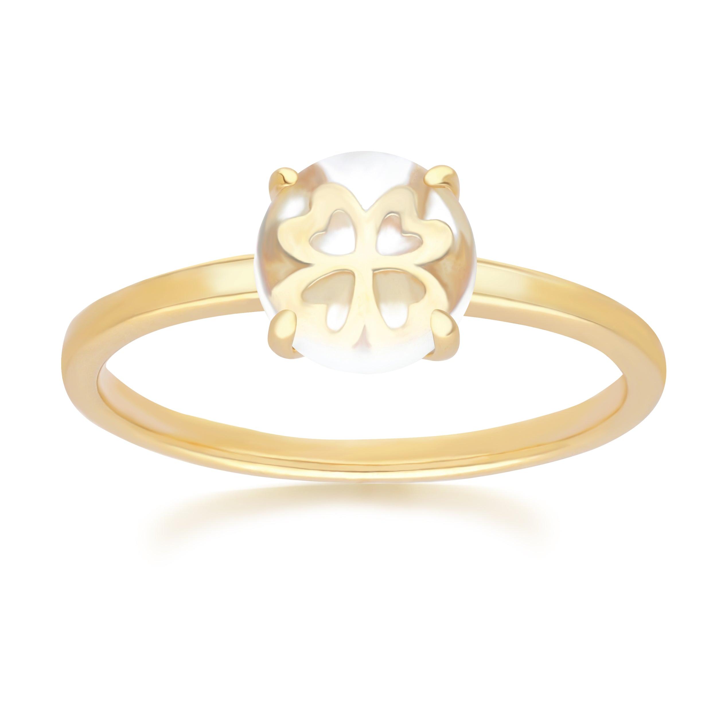 Gardenia Rock Crystal Cabochon Ring in Gold Plated Sterling Silver