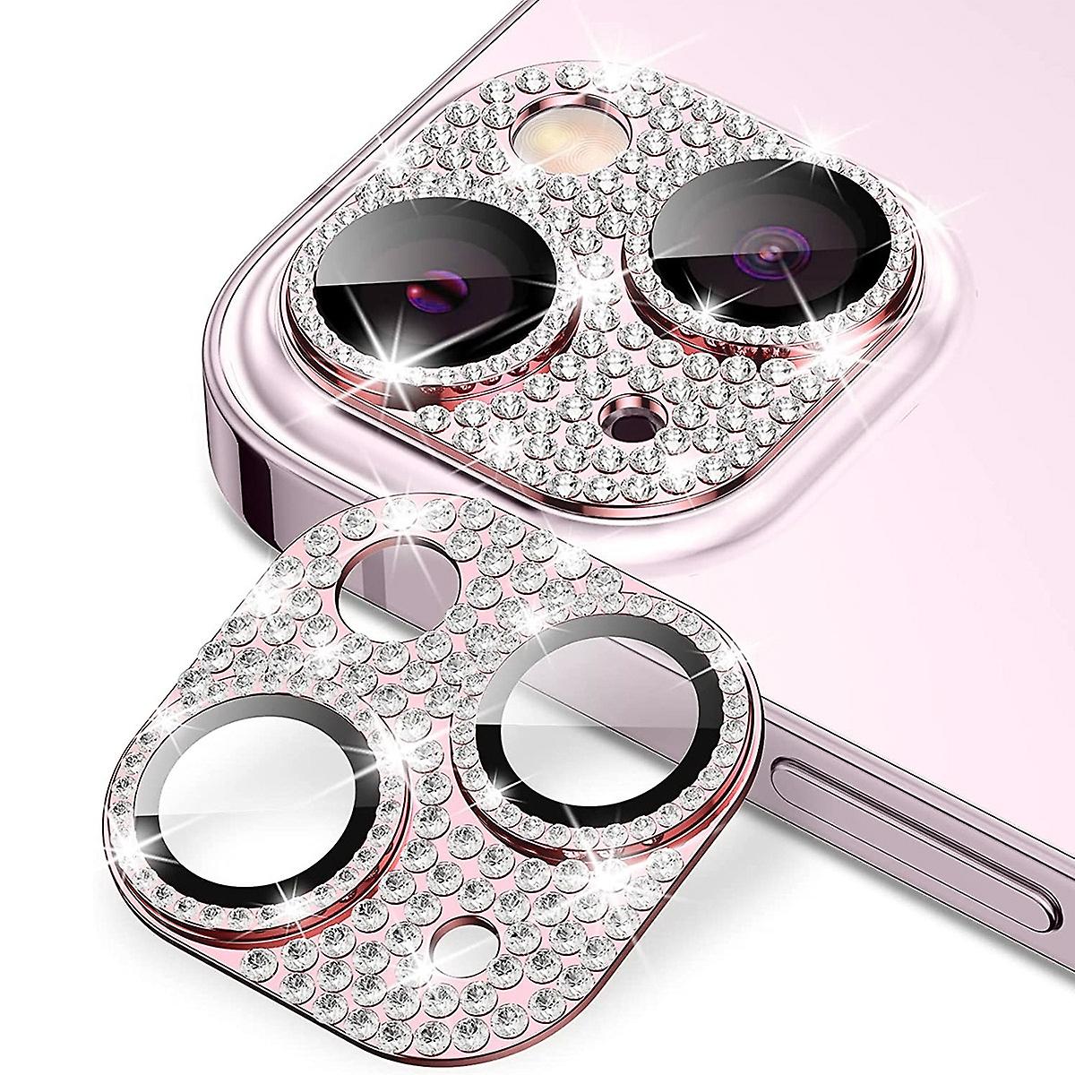 For Apple iPhone 15 / 15 Plus Glitter Protective Glass Camera Lens Pink