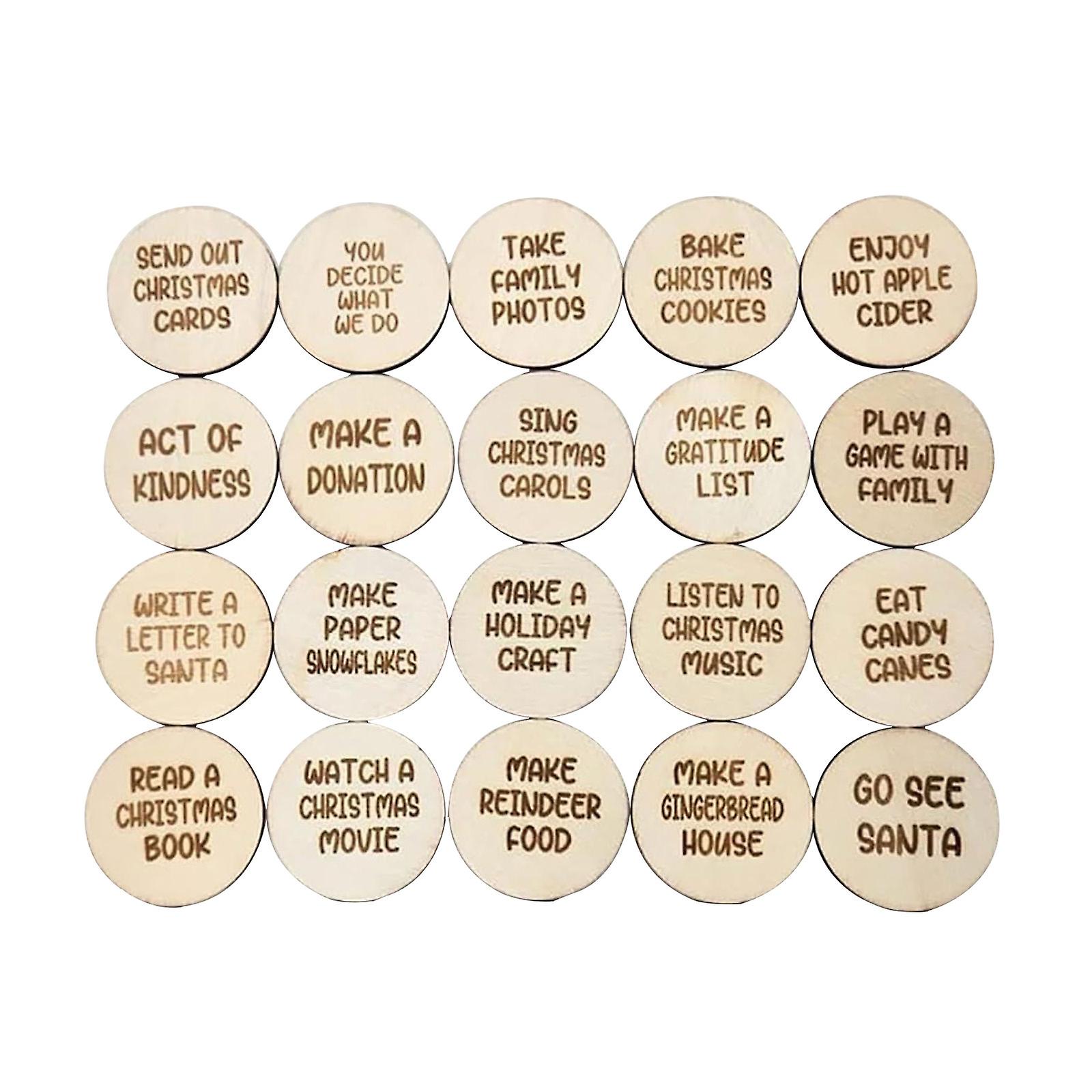 Kerst Countdown Tokens Set, Houten Kerstmis Advent Countdown Token Coin-20X