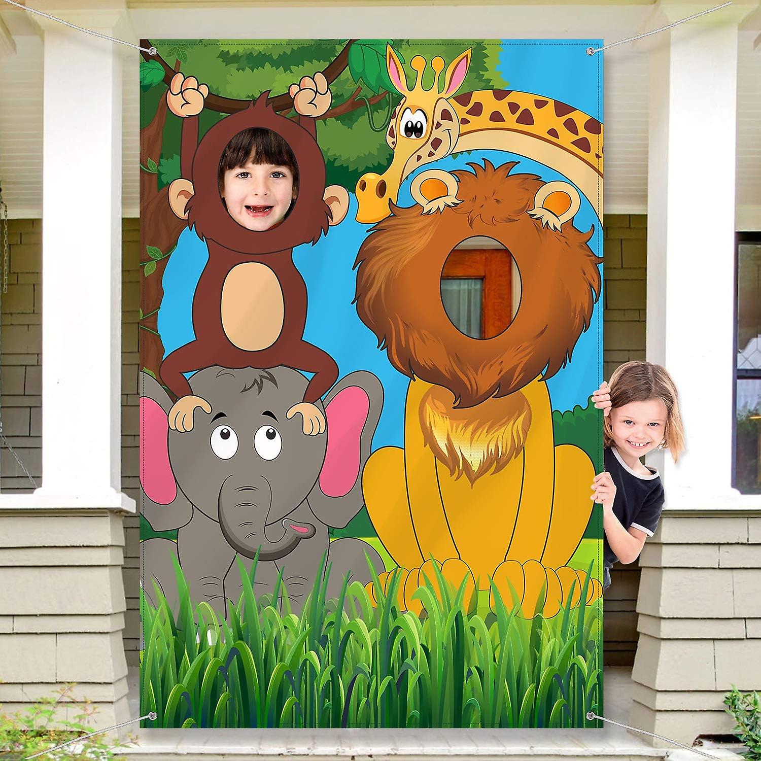 Jungle Animals Photo Background Birthday Decorations, Large Fabric Jungle Photo Background, Funny Jungle Animals Game Supplies For Jungle Party Decora