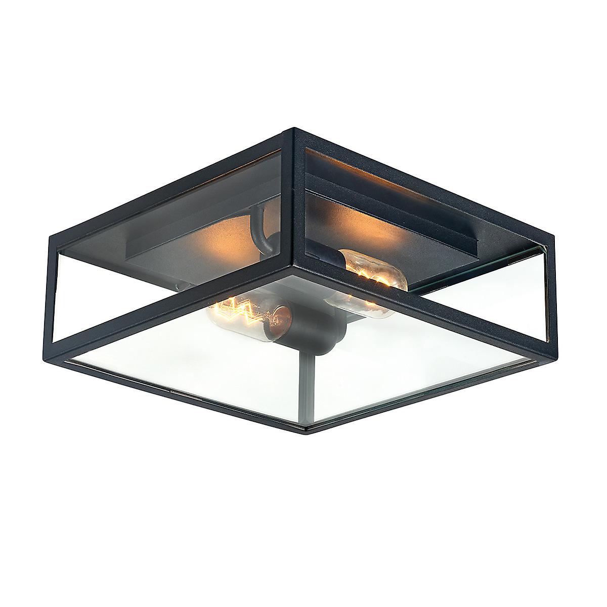Elstead Lofoten Outdoor Flush Ceiling Light, Flat, Black, IP44, E27