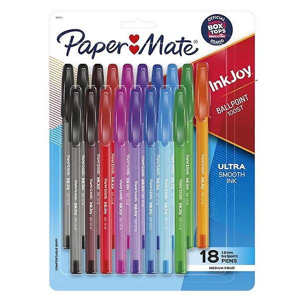 Paper Mate Inkjoy 100 قلم حبر جاف ، وسط النقطة ، ألوان متنوعة 18 قطعة