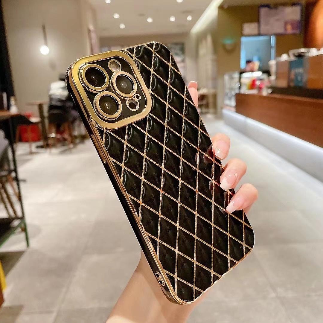For iPhone 15 Pro Case Flexible TPU Rhombus Pattern Phone Shell - Black