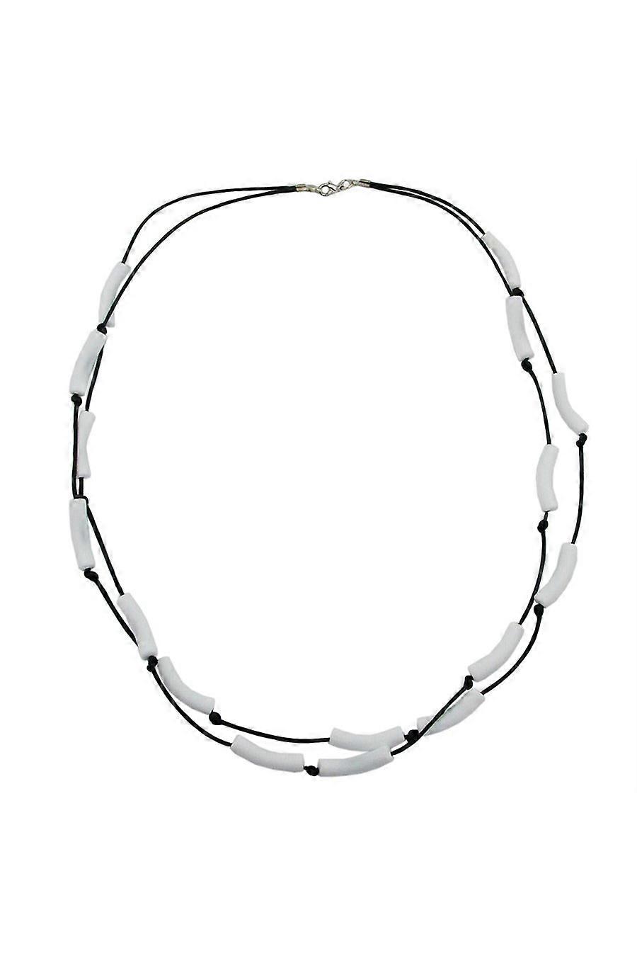 Necklace Tubes White Black Cord - Gl00324