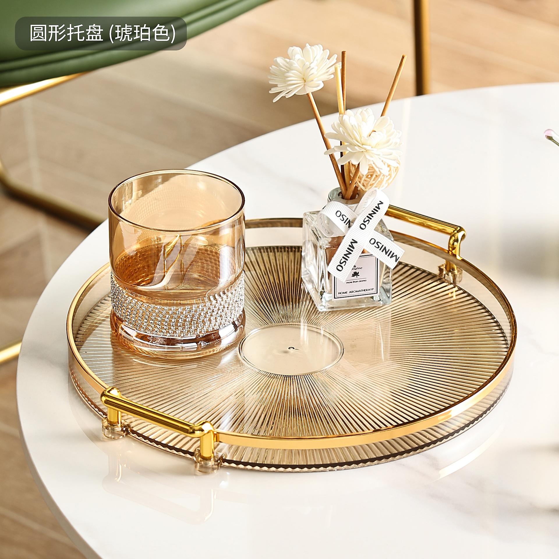 Round Tray with Double Handle Reusable Fruit Storage Pan for Living Room Kitchen