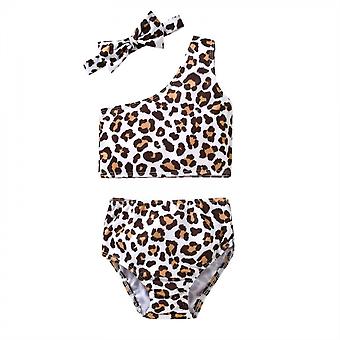 Veeki Kids Baby Girls 3pcs Leopard One Shoulder Vest Panties Bowknot Bikini Set Swimsuit Bathing Suit, 6-12 Months, Leopard