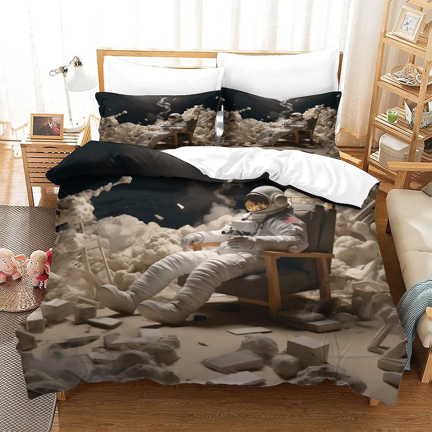 3D Printing  Duvet Cover Set, Travelling in Space Bedding Set with 2 Pillowcases, Hidden Zip, Suitable for Teenagers And Adults