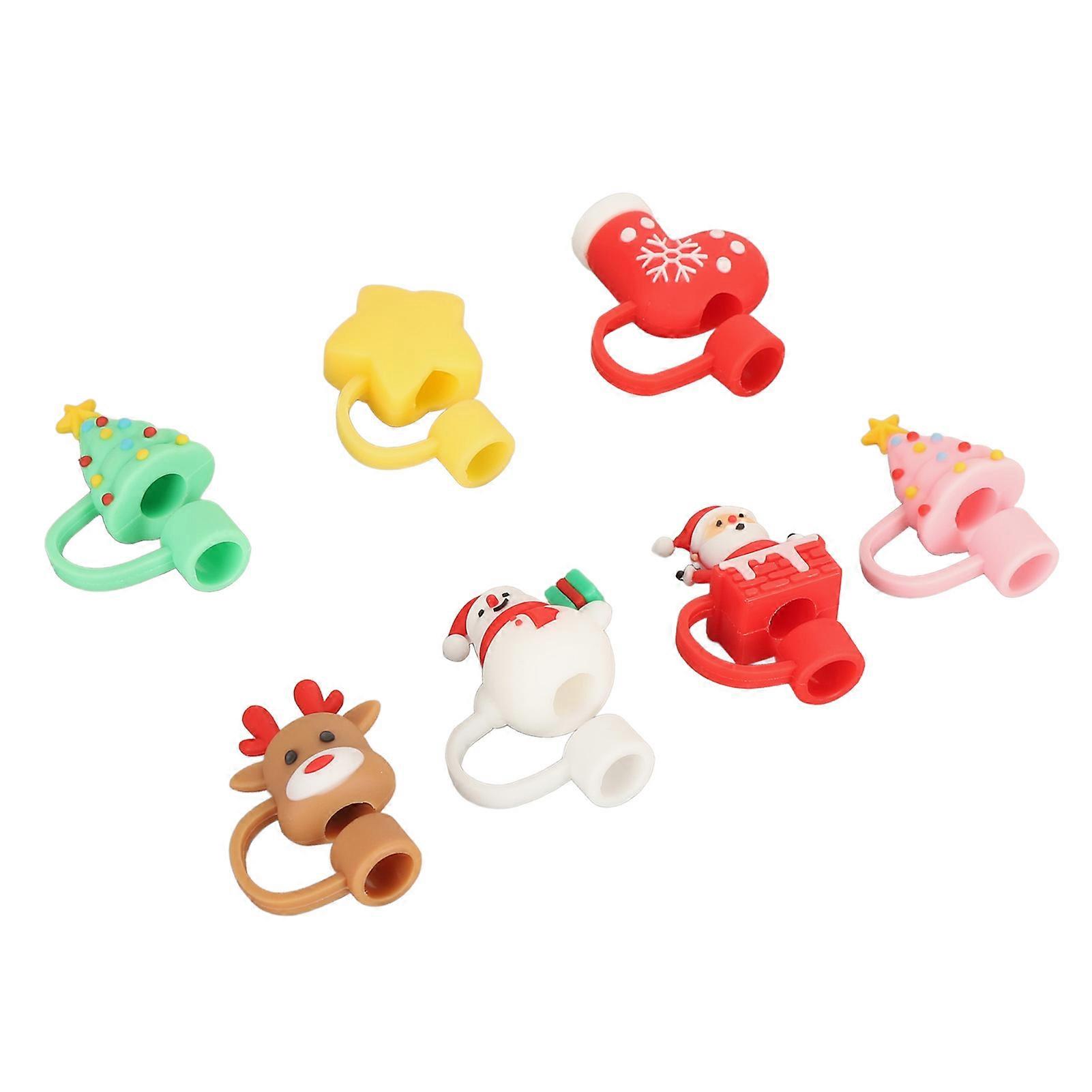 7 PCS Palha Cobre Silicone Adorável Design Dos Desenhos Animados À Prova de Poeira Portátil Capa de Canudo para Canudos Reutilizáveis 