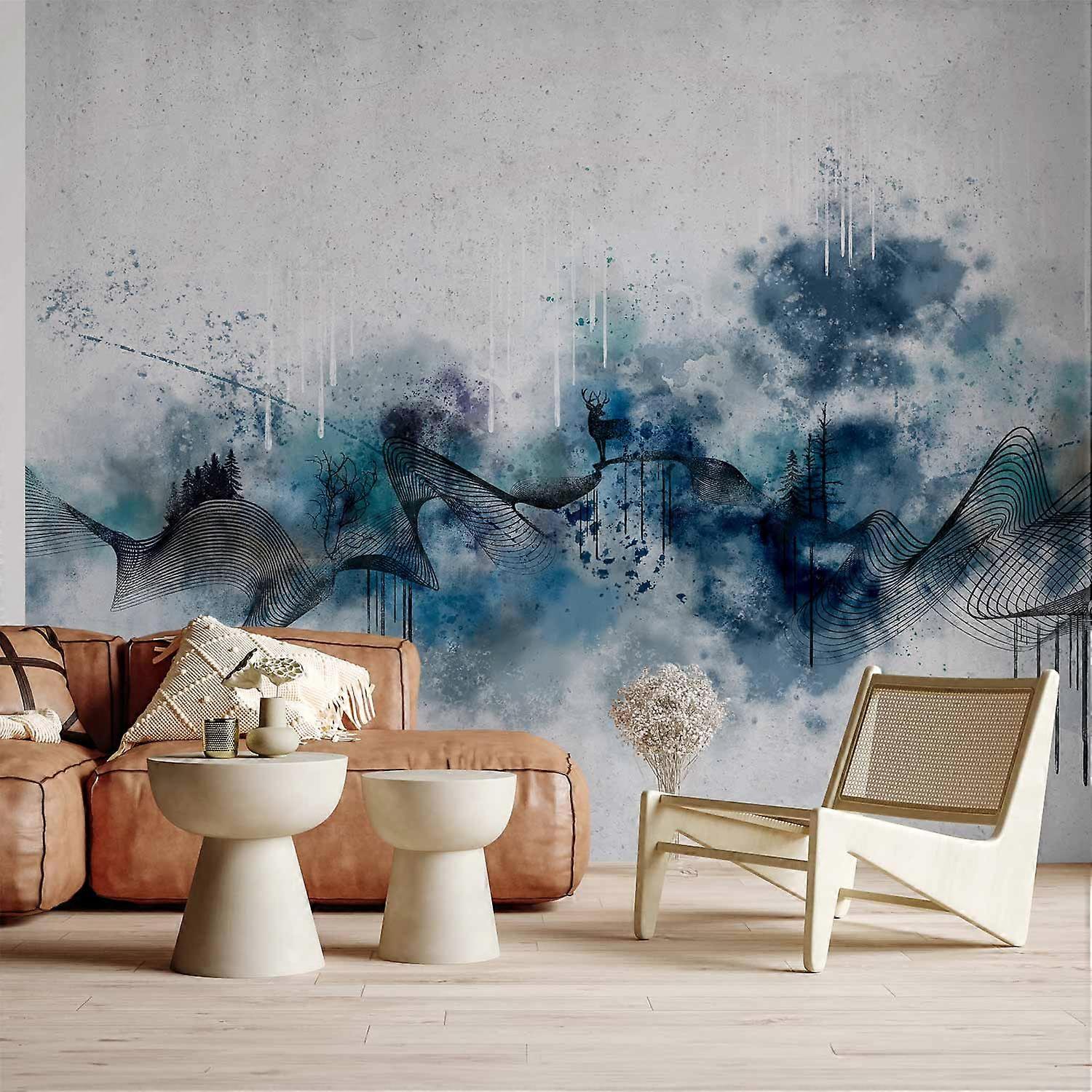 Self-adhesive Wall Mural - Abstract wave - minimalist composition with blue pattern