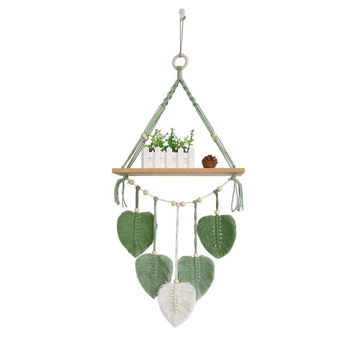 Wall Hanging Shelf - Nordic Style Boho Handwoven Leaf Tapestry with Wall Shelf for Home Wall Decor