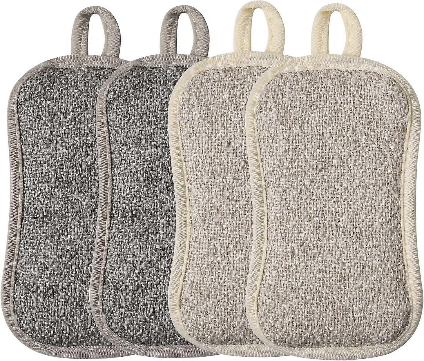 4 Pieces Washable Kitchen Sponge, Double Sided Dishwashing Sponge, Microfiber Reusable Sponge
