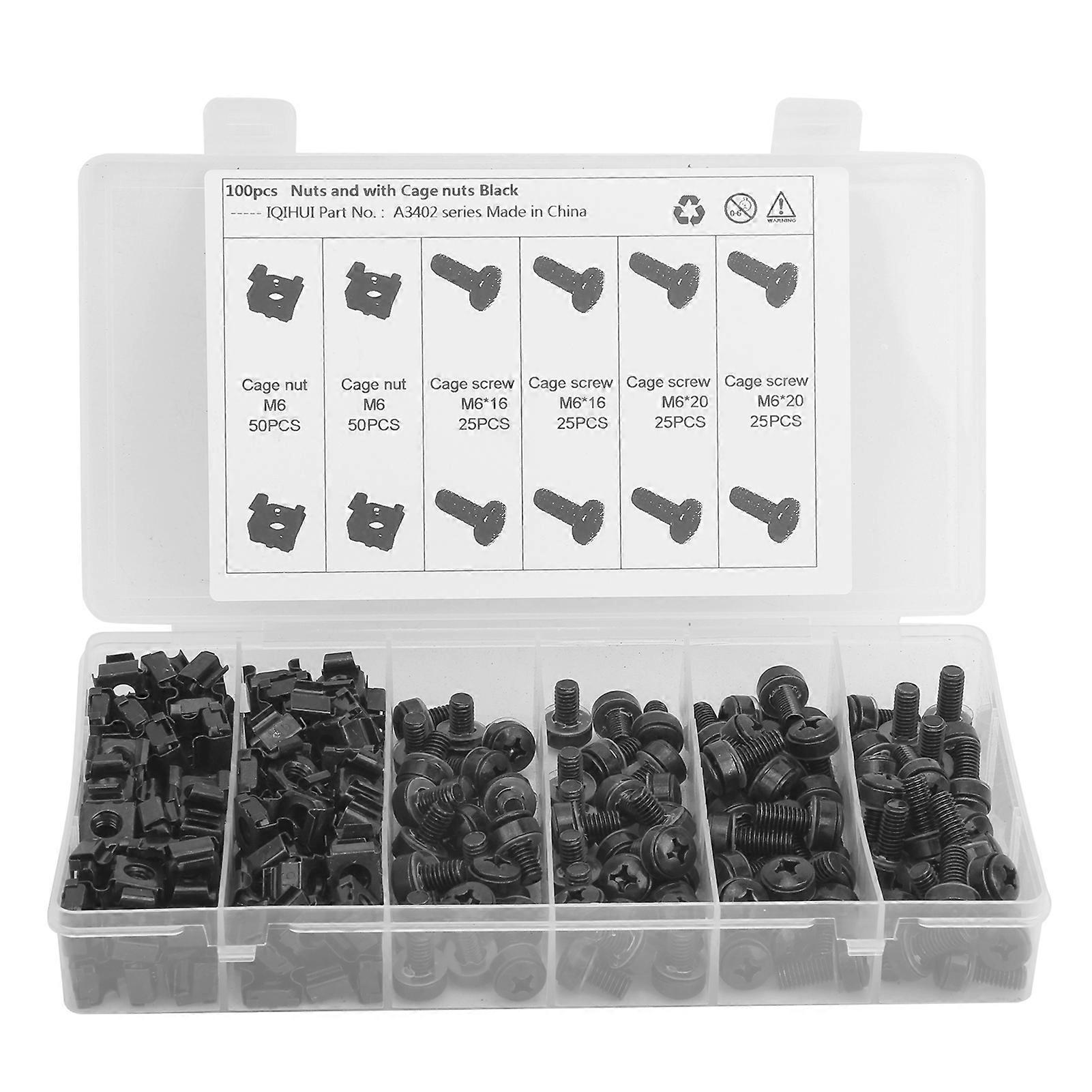 M6 Cage Nut Screw Set Carbon Steel Mounting for Racks Chassis Controllers Cabinets NO.06652