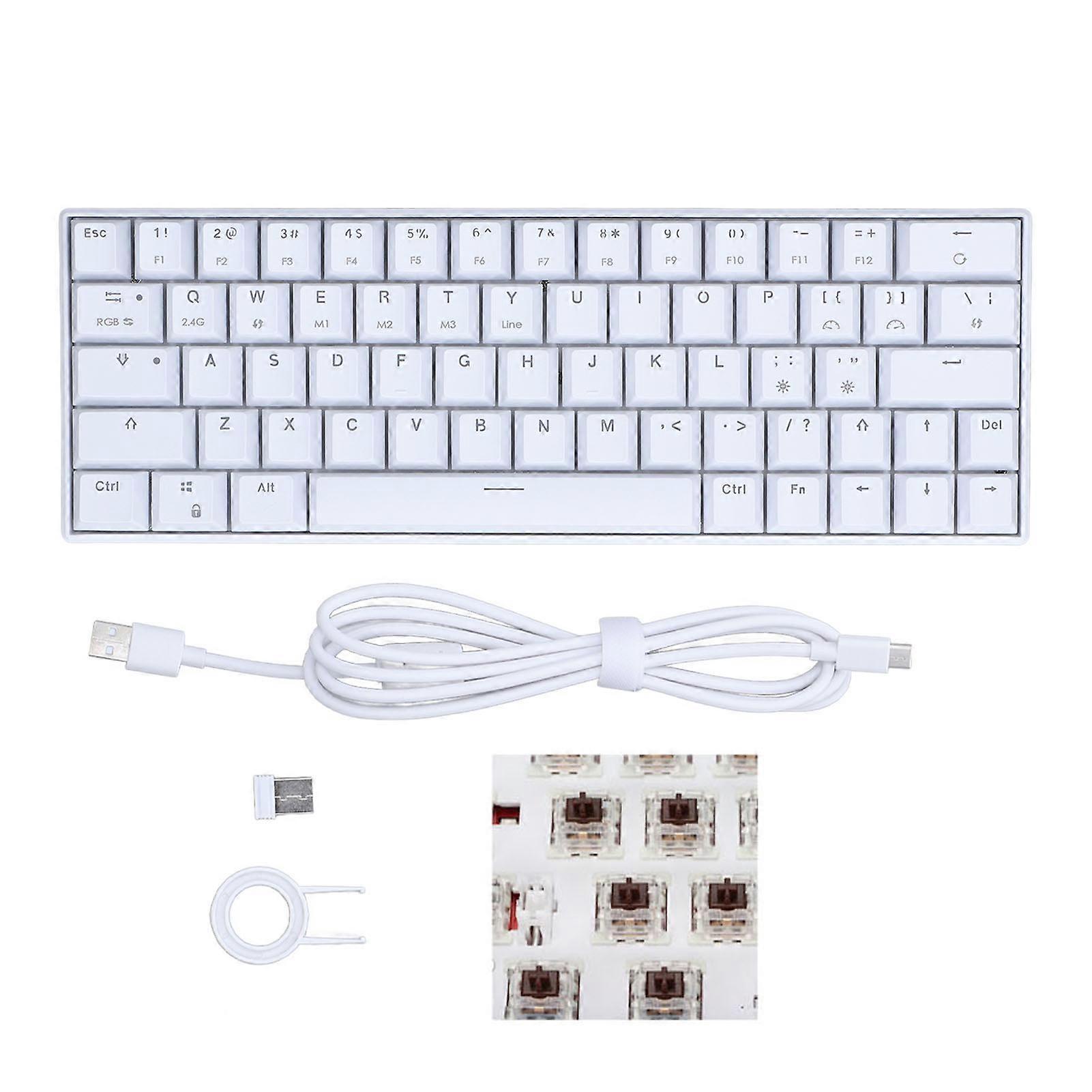 Teclado mecânico 64 teclas RGB sem fio 2.4G BT3.0 5.0 Tipo C conexão com fio ergonômico branco teclado mecânico marrom switch