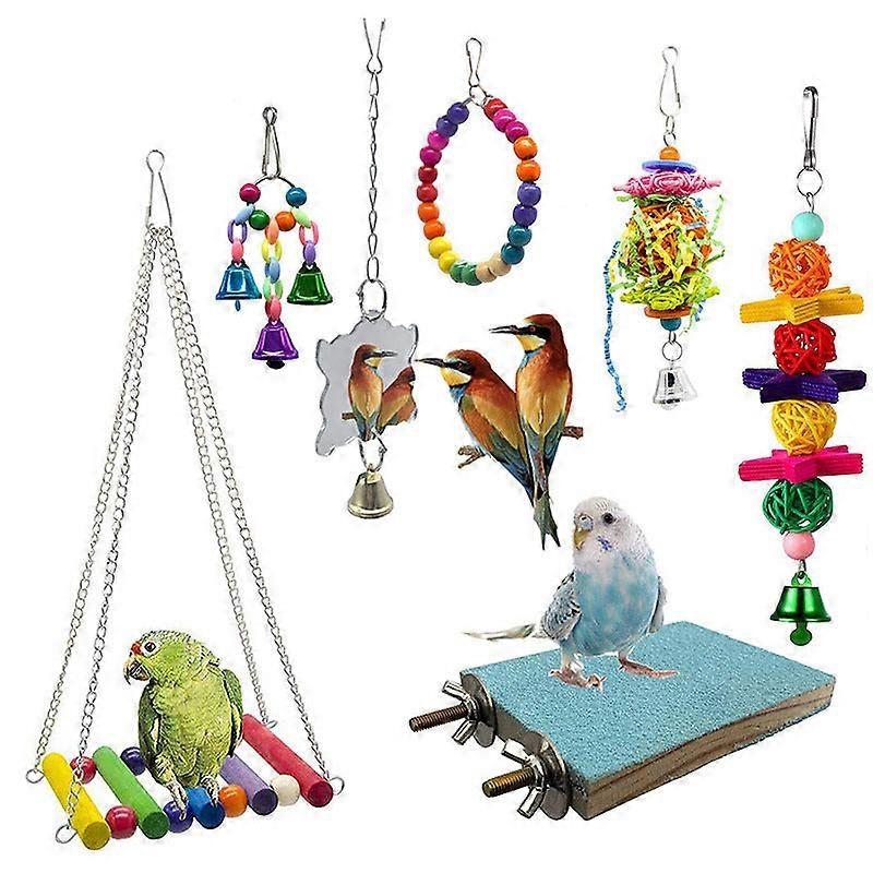 Safe Non-toxic Bird Toys Parrot Bird Mirror Frosted Standing Board Set