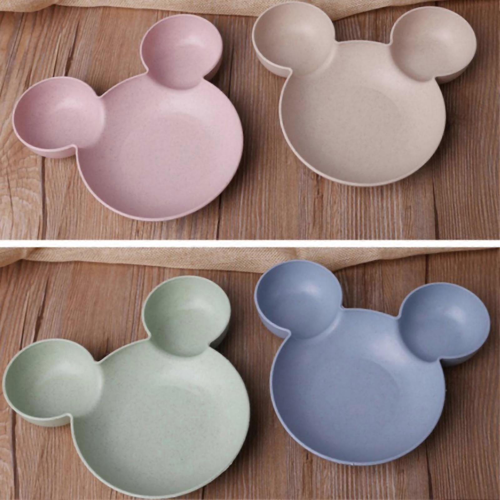 Baby Bowl Cartoon Shape Reusable Plastic Dinner Plate for Children with Double Ear Green Design