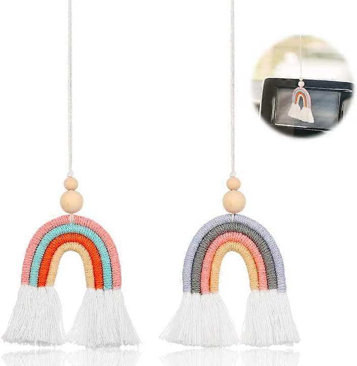 2 stycken regnbåge väggbonad, handvävd makramégobeläng, regnbåge för barnrum