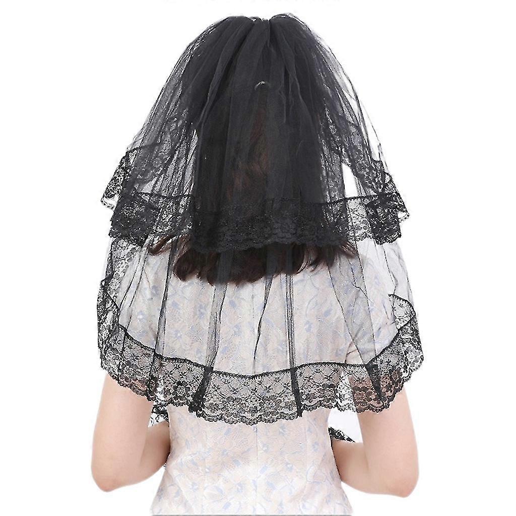 2-طبقة حجاب الزفاف مع مشط شير تول الدانتيل الديكور طول الكتف