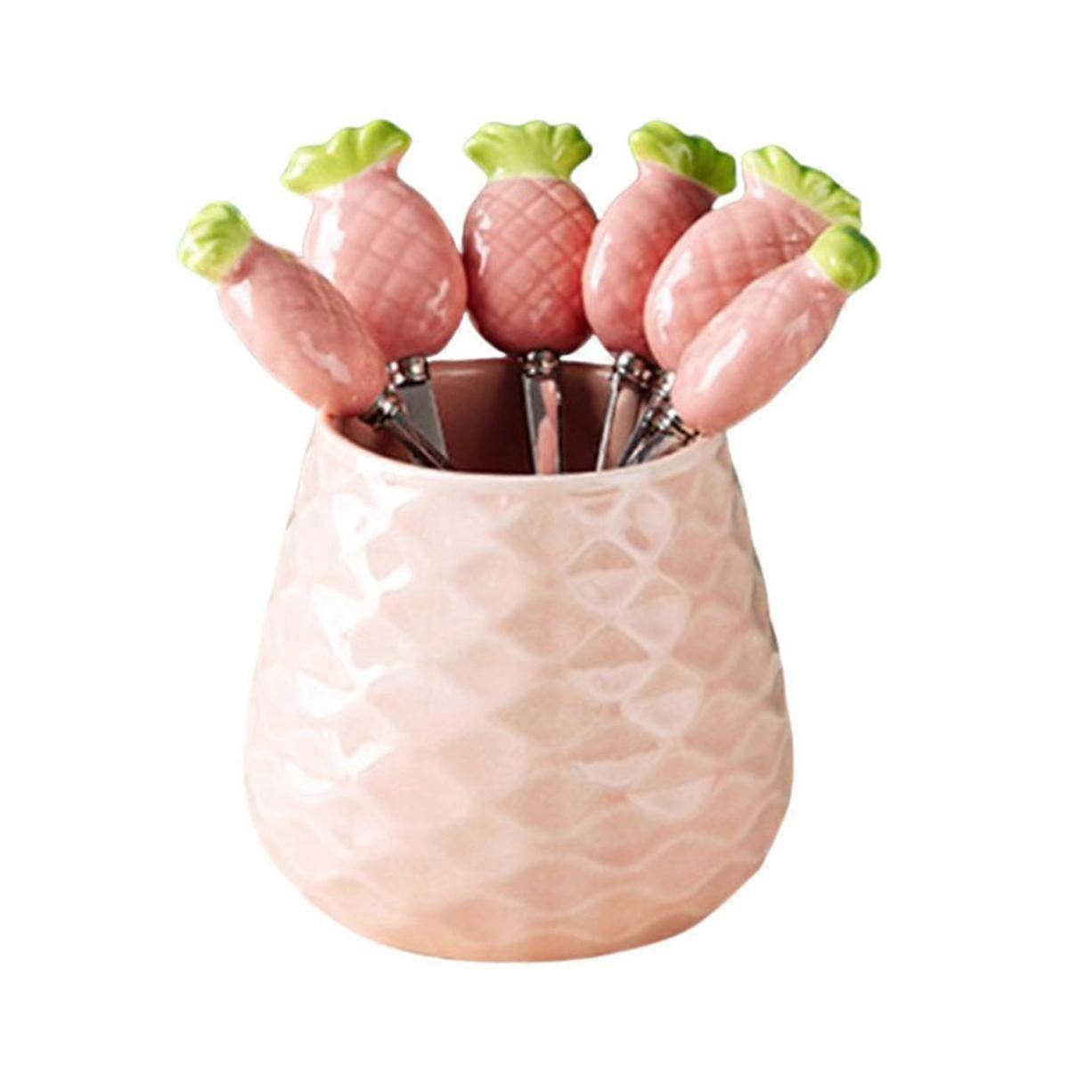 Cute Ceramic Jar Fruit fork Set 304 Stainless Steel Cake fork Home Party Dessert fork Cute Storage Jar Child Tableware D