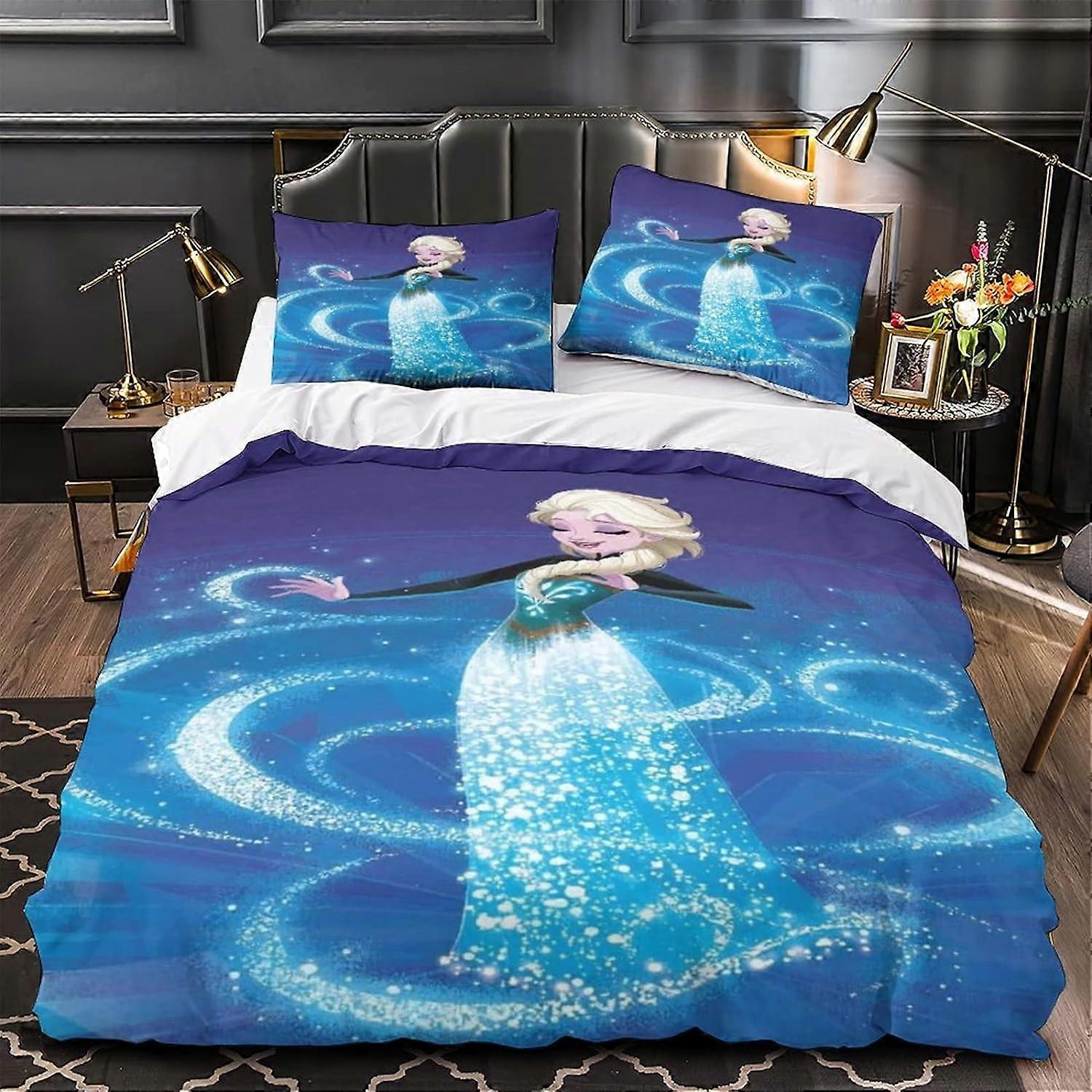 Frozen Pattern Bedding Set D Duvet Cover Set Elsa Quilt Cover Piece Sets with Suitable for Boys Girls, with Zipper 135*200 CM